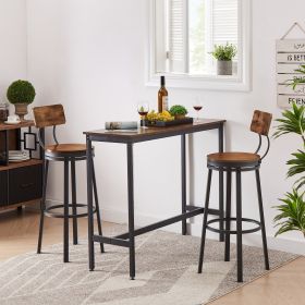 Swivel bar stool set of 2 with backrest, industrial style, metal frame, 29.5'' high.(Rustic Brown, 13.4''w x 40.5''h)