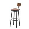 Swivel Bar Stool, High Bar Stool With Backrest, PU Soft Seat Cushion, Industrial, Thickened Iron Frame, Footrest. Rustic Brown, 13.4''Dia x 40.5'' H.