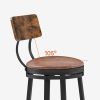 Swivel Bar Stool, High Bar Stool With Backrest, PU Soft Seat Cushion, Industrial, Thickened Iron Frame, Footrest. Rustic Brown, 13.4''Dia x 40.5'' H.