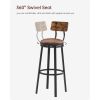 Swivel Bar Stool, High Bar Stool With Backrest, PU Soft Seat Cushion, Industrial, Thickened Iron Frame, Footrest. Rustic Brown, 13.4''Dia x 40.5'' H.