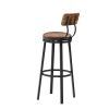 Swivel Bar Stool, High Bar Stool With Backrest, PU Soft Seat Cushion, Industrial, Thickened Iron Frame, Footrest. Rustic Brown, 13.4''Dia x 40.5'' H.