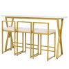 TOPMAX Modern 4-Piece Counter Height Extra Long Console Bar Dining Table Set with 3 Padded Stools for Small Places, Gold