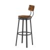 Swivel bar stool set of 2 with backrest, industrial style, metal frame, 29.5'' high.(Rustic Brown, 13.4''w x 40.5''h)