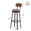 Swivel Bar Stool, High Bar Stool With Backrest, PU Soft Seat Cushion, Industrial, Thickened Iron Frame, Footrest. Rustic Brown, 13.4''Dia x 40.5'' H.