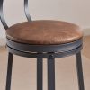 Swivel Bar Stool, High Bar Stool With Backrest, PU Soft Seat Cushion, Industrial, Thickened Iron Frame, Footrest. Rustic Brown, 13.4''Dia x 40.5'' H.