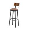 Swivel Bar Stool, High Bar Stool With Backrest, PU Soft Seat Cushion, Industrial, Thickened Iron Frame, Footrest. Rustic Brown, 13.4''Dia x 40.5'' H.