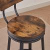 Swivel bar stool set of 2 with backrest, industrial style, metal frame, 29.5'' high.(Rustic Brown, 13.4''w x 40.5''h)