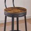 Swivel bar stool set of 2 with backrest, industrial style, metal frame, 29.5'' high.(Rustic Brown, 13.4''w x 40.5''h)