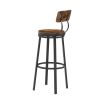 Swivel bar stool set of 2 with backrest, industrial style, metal frame, 29.5'' high.(Rustic Brown, 13.4''w x 40.5''h)